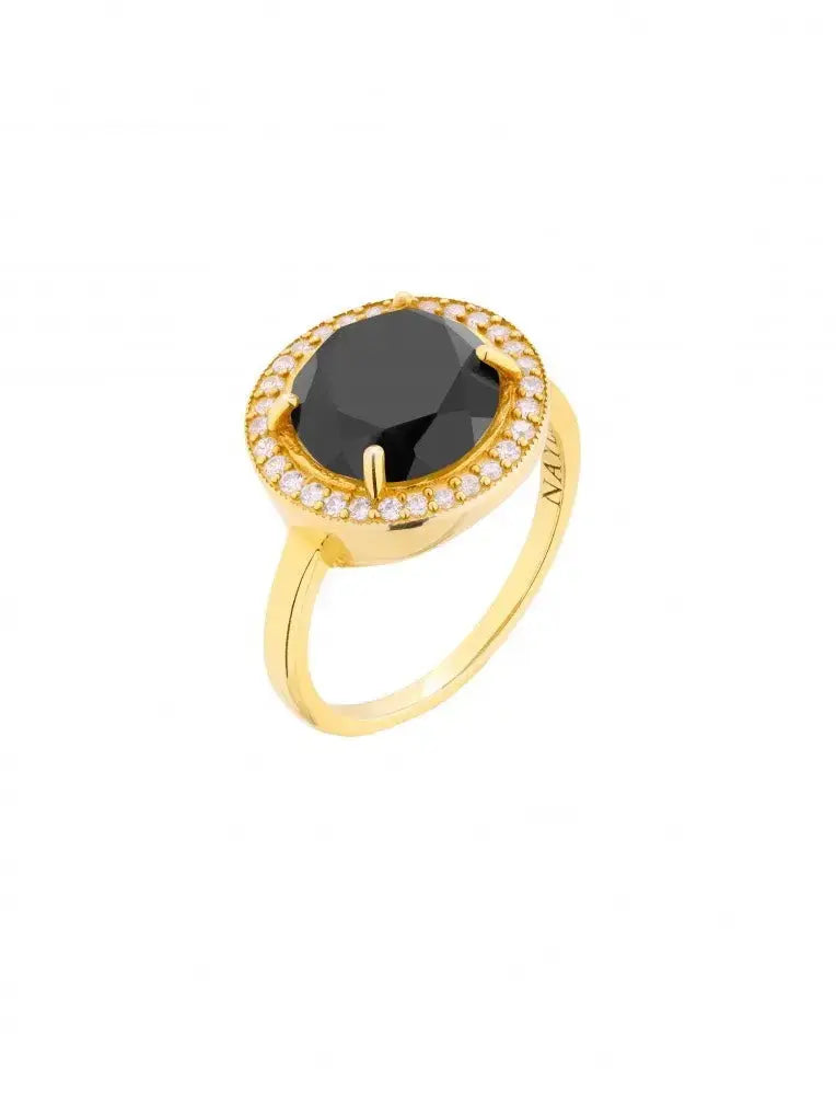 Black Onyx CZ Diamonds Fashion Round Ring Nayla Jewelry