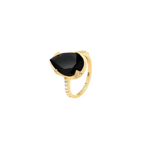 Black Onyx CZ Diamonds Pear Shape Ring Nayla Jewelry