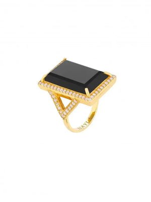 Black Onyx CZ Diamonds Statement Rectangle Ring Nayla Jewelry