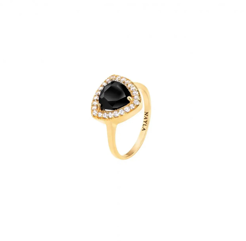 Black Onyx CZ Diamonds Trillion Ring Nayla Jewelry