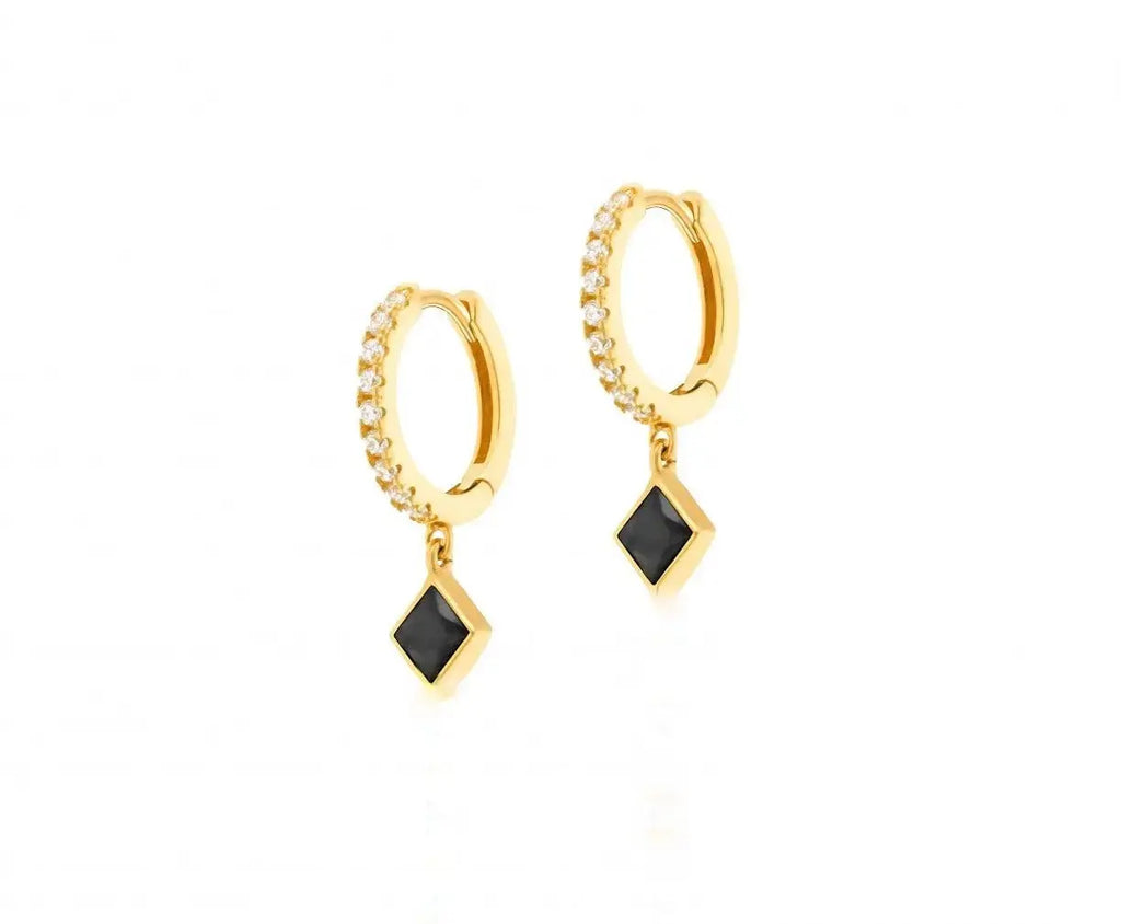 Black Onyx Gemstone Drop Huggie Cz Diamonds Earrings Nayla Jewelry