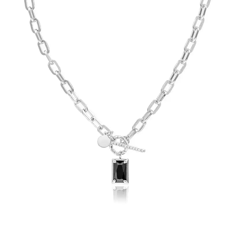 Black Onyx Rectangle Cable Chain Necklace Nayla Jewelry