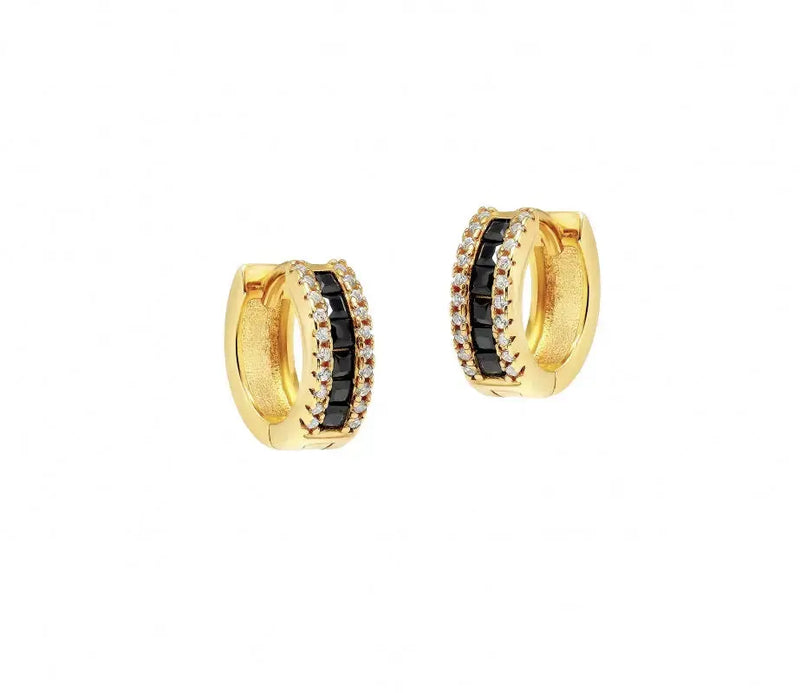 Black Pave CZ Huggie Hoops Earrings Nayla Jewelry