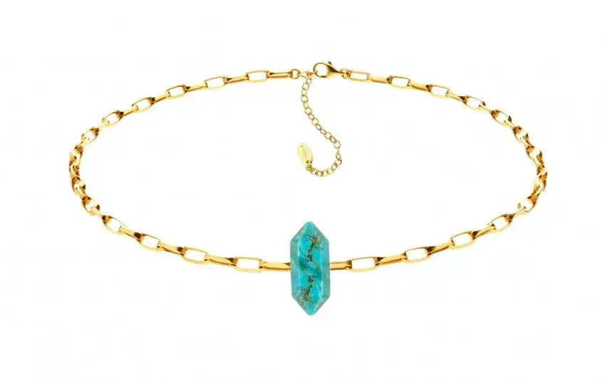 Cable Chain Mexican Turquoise Crystal Choker Necklace Nayla Jewelry