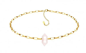 Cable Chain Rose Quartz Crystal Choker Necklace Nayla Jewelry