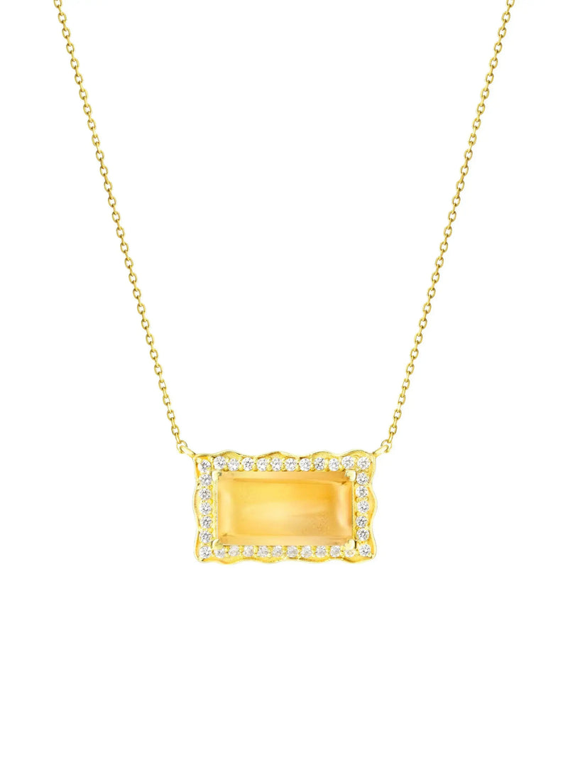 Citrine CZ Diamond Rectangle Necklace "KYLIE" Nayla Jewelry