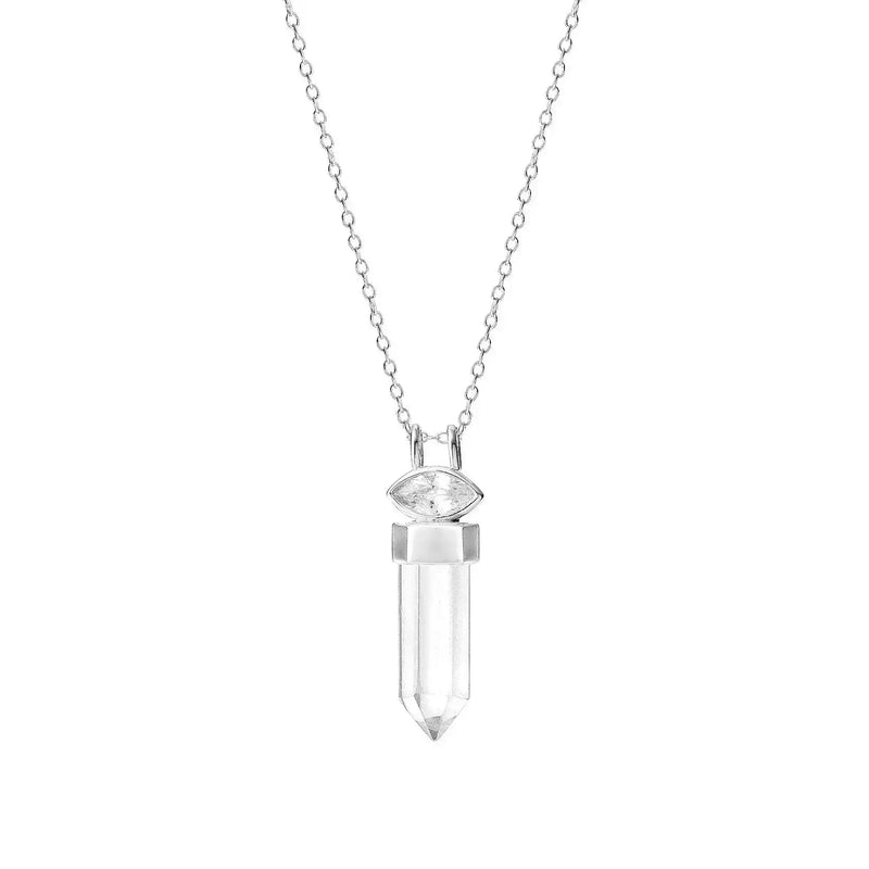 Clear Quartz Crystal mini Eye Pendant Necklace Nayla Jewelry