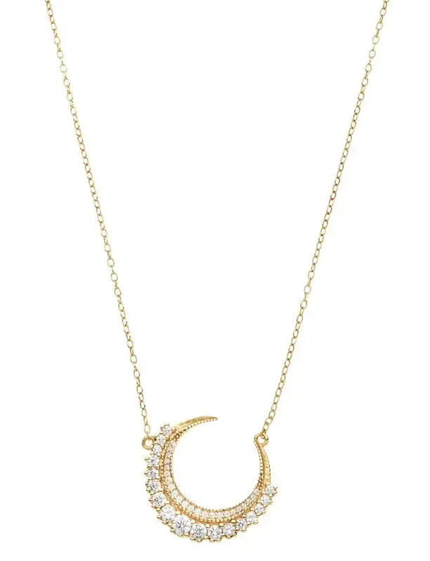 Crescent Moon CZ Diamonds Necklace Nayla Jewelry