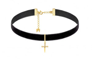 Cross Cz Diamonds Black Velvet Choker Necklace Nayla Jewelry