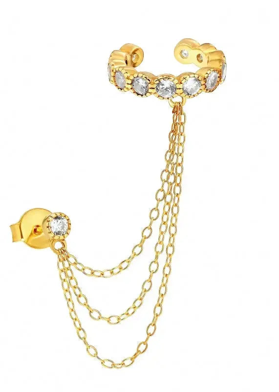 Cuff Earring With Chains and Diamonds CZ Stud "Adelle" Nayla Jewelry