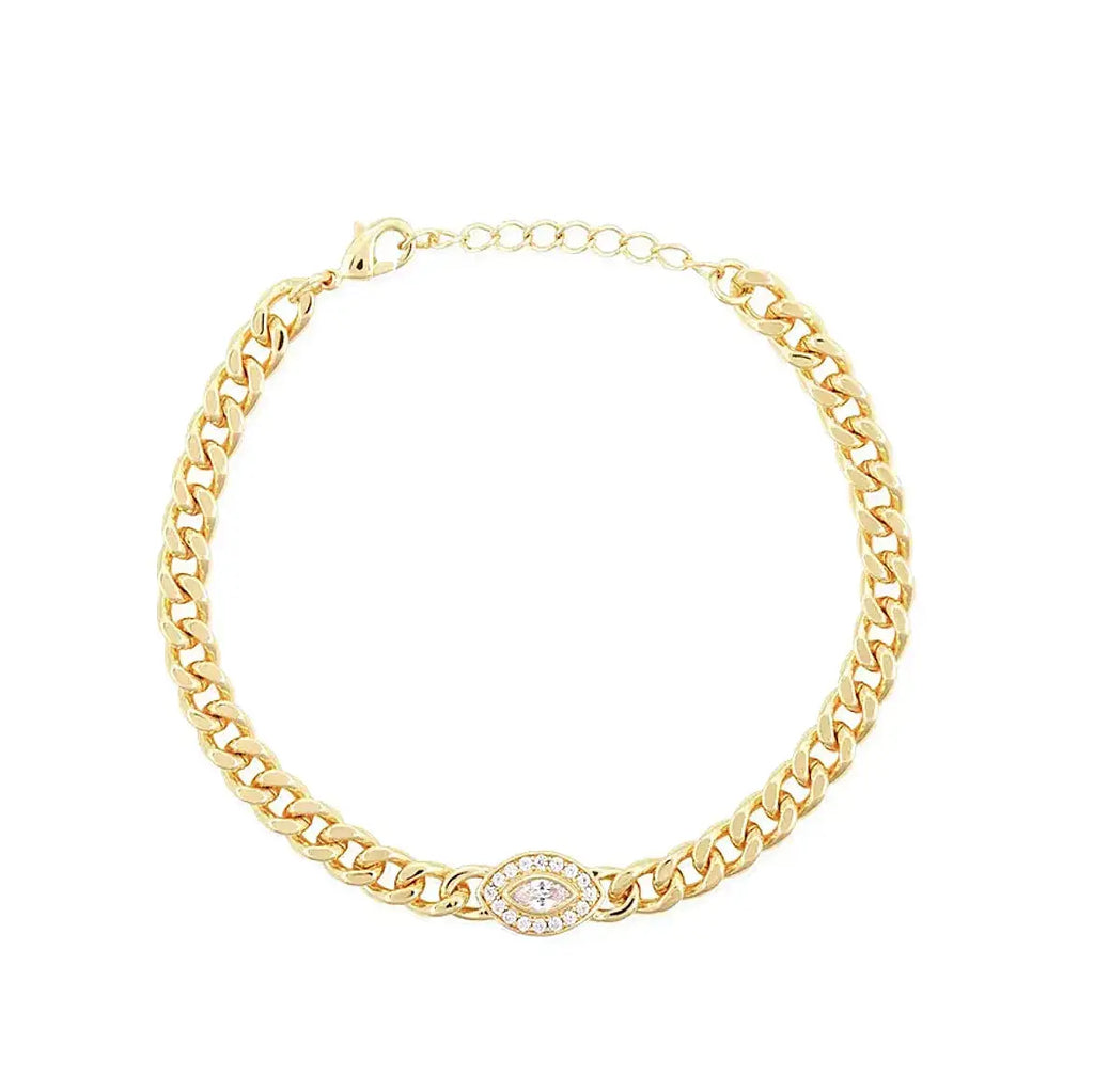 Cz Diamond Eye Cuban Chain Bracelet Nayla Jewelry