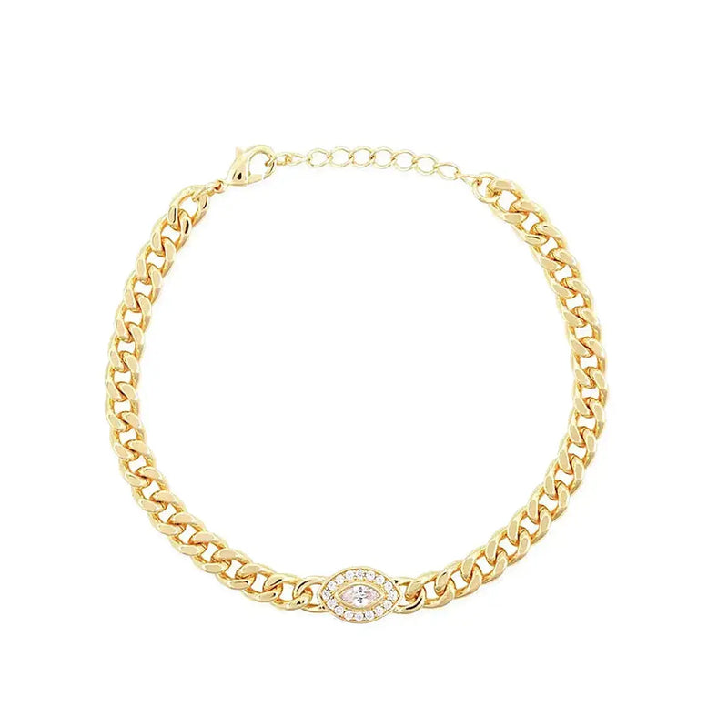 Cz Diamond Eye Cuban Chain Bracelet Nayla Jewelry