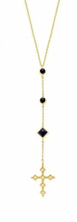 Cz Diamonds Cross Black Onyx Lariat Necklaces Nayla Jewelry