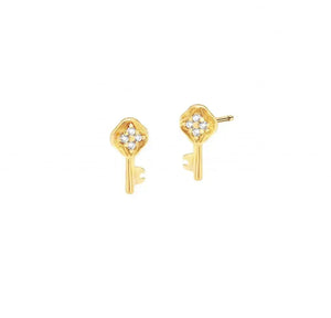 Diamond CZ Key Stud Earrings Nayla Jewelry