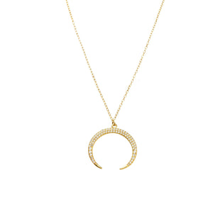 Diamond Cz Crescent Moon Horn Pendant Necklace Nayla Jewelry