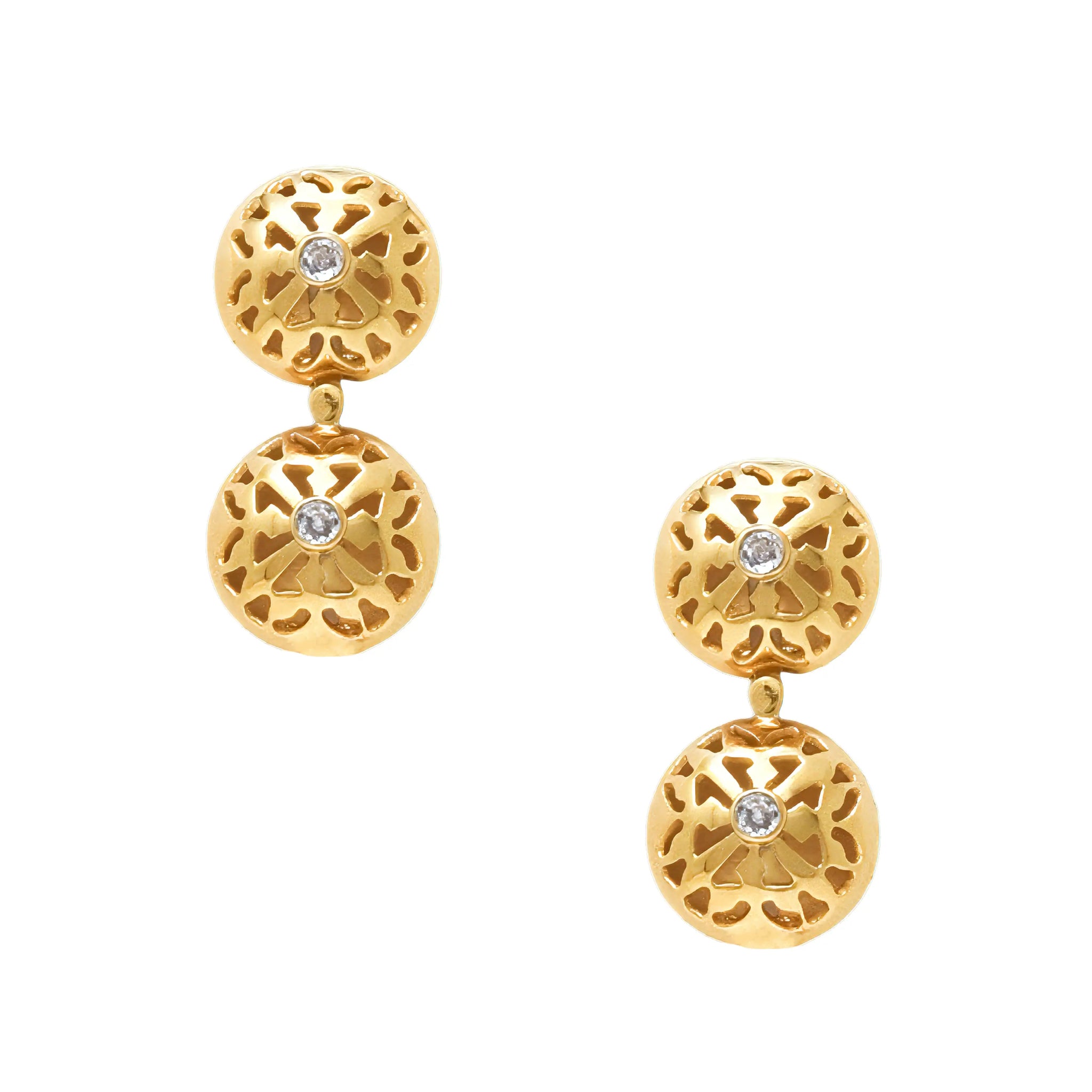 Double Solar Core Earrings Double Stone - White Zirconia