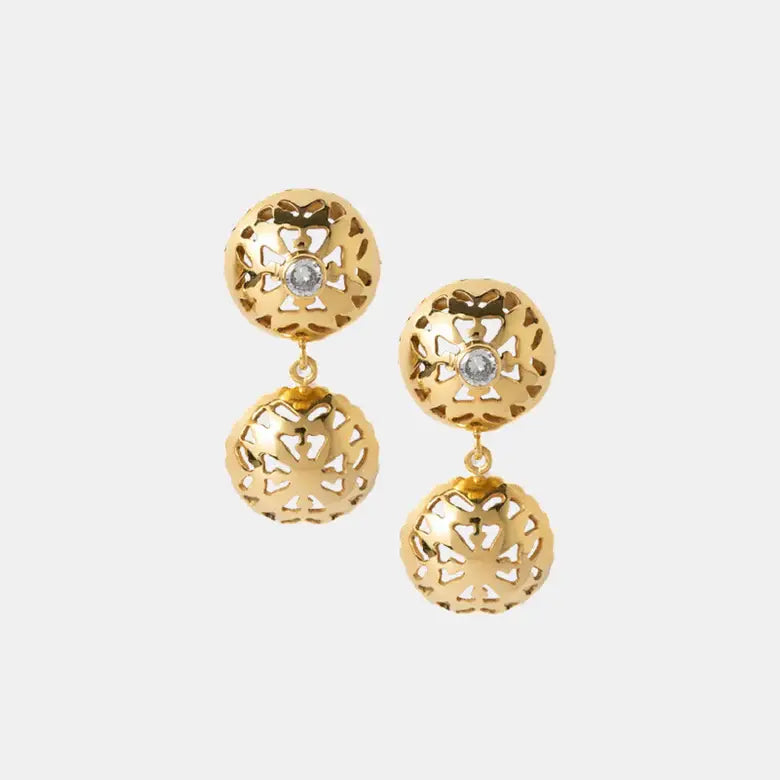 Double Solar Core Earrings Double Stone - White Zirconia