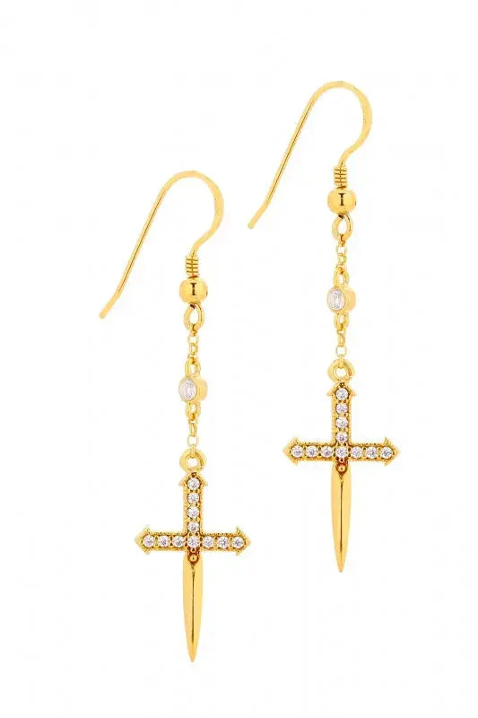 Drop  Diamonds Cz Cross Earrings Nayla Jewelry