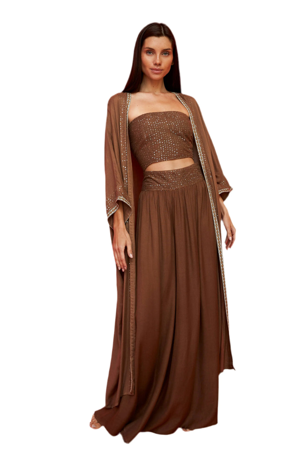 Pitusa Vanessa Sequin Coverup Kimono Chocolate One Size - Million Dollar Style