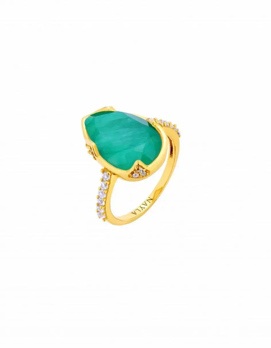 Emerald CZ Diamonds Pear Shape Ring Nayla Jewelry