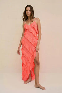 Pītusa Mermaid Asymmetric Ruffle Dress in Watermelon Standard size pītusa
