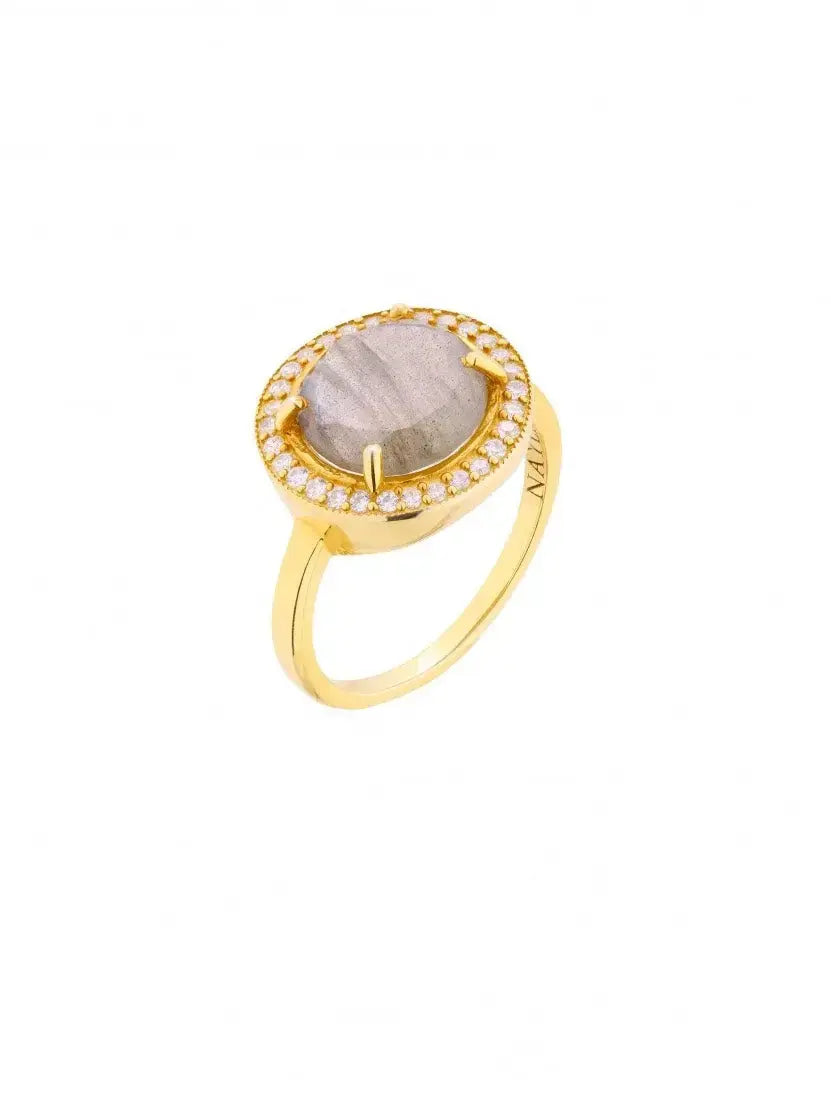 Labradorite CZ Diamonds Fashion Round Ring Nayla Jewelry