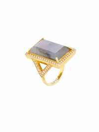 Labradorite CZ Diamonds Statement Rectangle Ring Nayla Jewelry