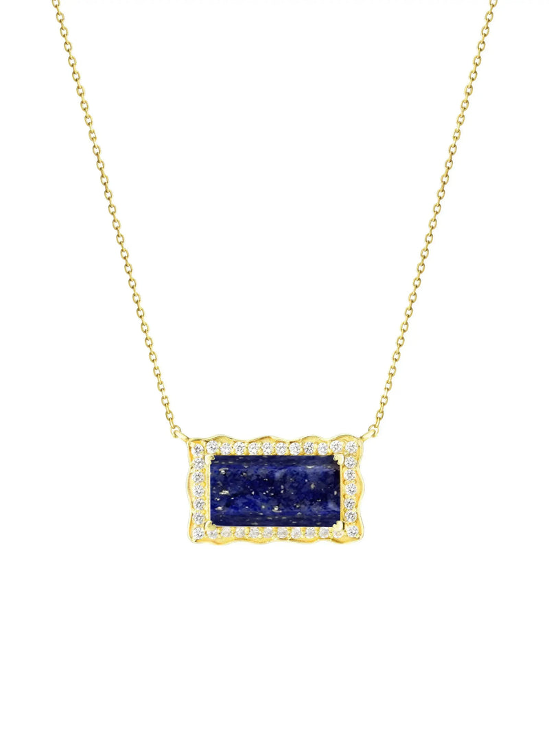 Lapis Lazuli CZ Diamond Rectangle Necklace "KYLIE" Nayla Jewelry