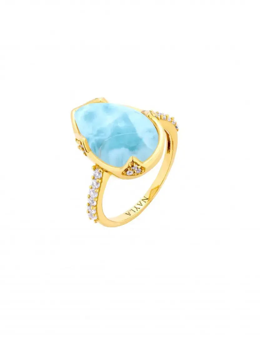 Larimar CZ Diamonds Pear Shape Ring Nayla Jewelry