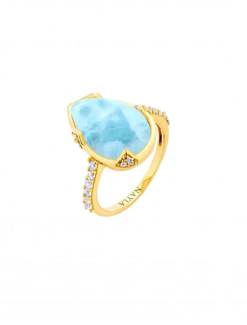 Larimar CZ Diamonds Pear Shape Ring Nayla Jewelry