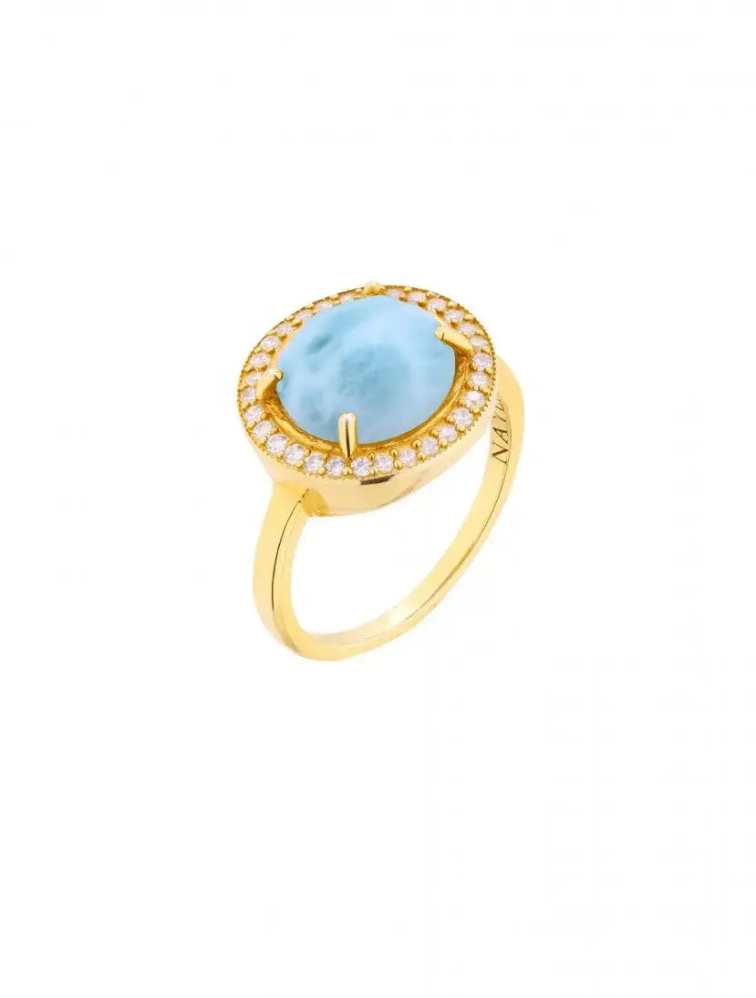 Larimar CZ Diamonds  Round Ring Nayla Jewelry