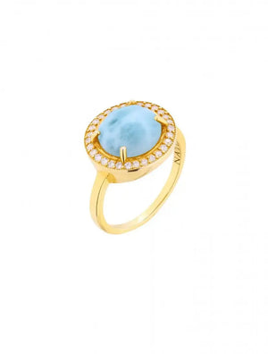 Larimar CZ Diamonds  Round Ring Nayla Jewelry