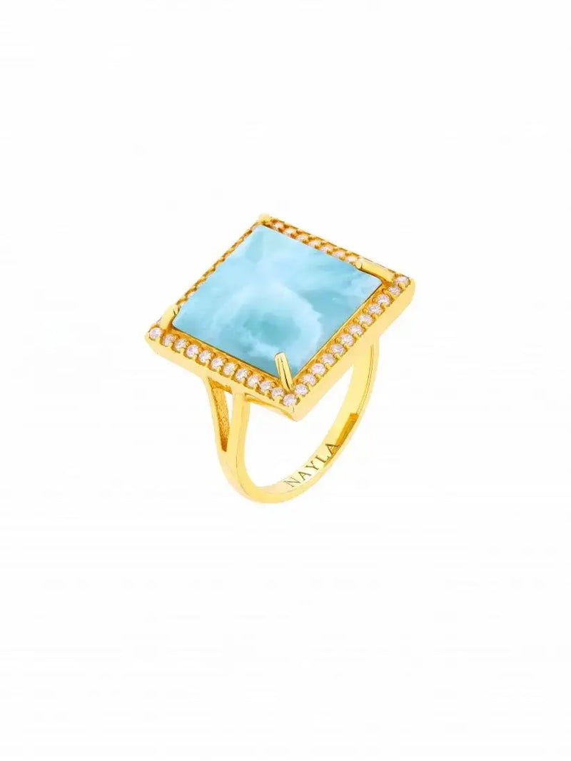 Larimar CZ Diamonds Square Ring Nayla Jewelry