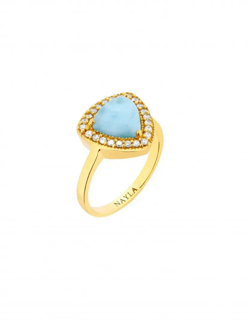 Larimar CZ Diamonds Trillion Ring Nayla Jewelry