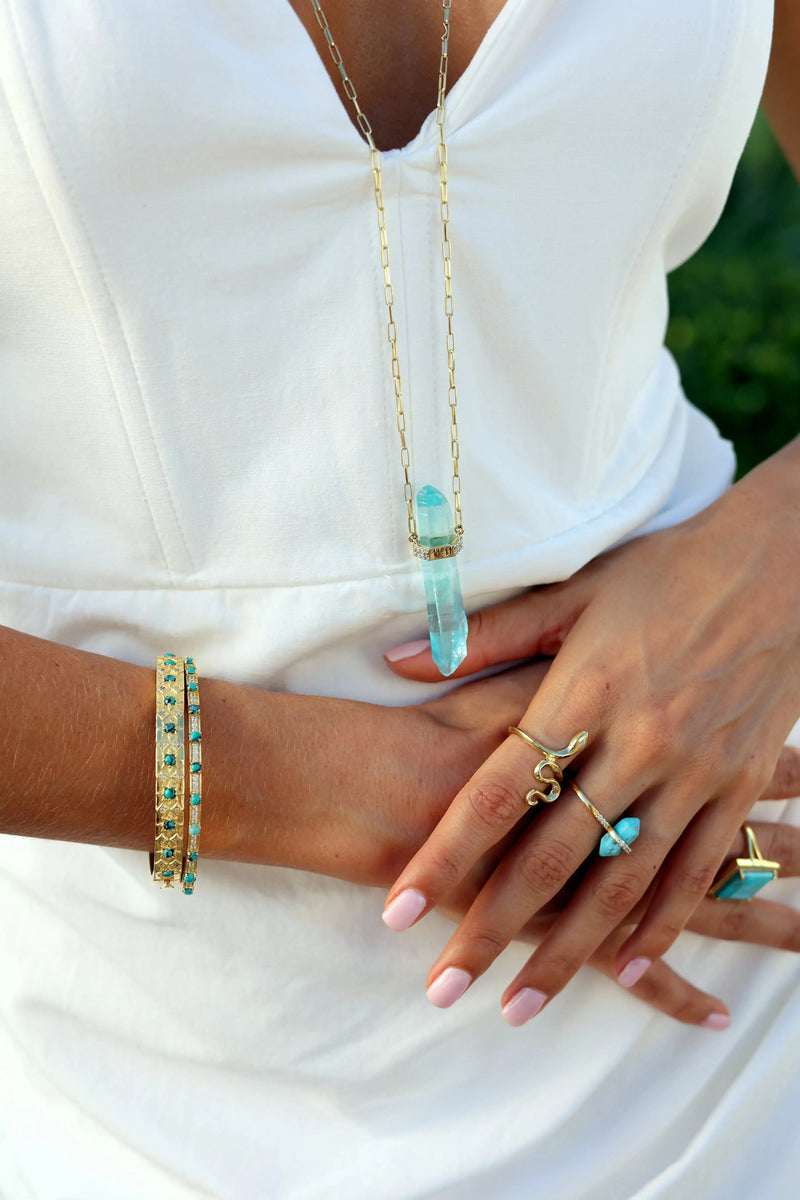 "Magical Crystal" CZ Diamonds Mexican Turquoise  Ring Nayla Jewelry