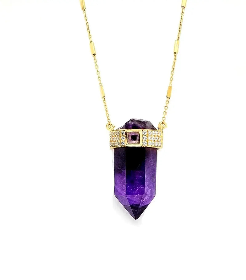 "Magical Queen" Amethyst Crystal Bar Chain Necklace Nayla Jewelry