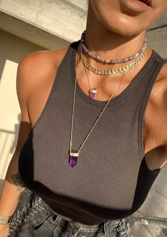 "Magical Queen" Amethyst Crystal Bar Chain Necklace Nayla Jewelry