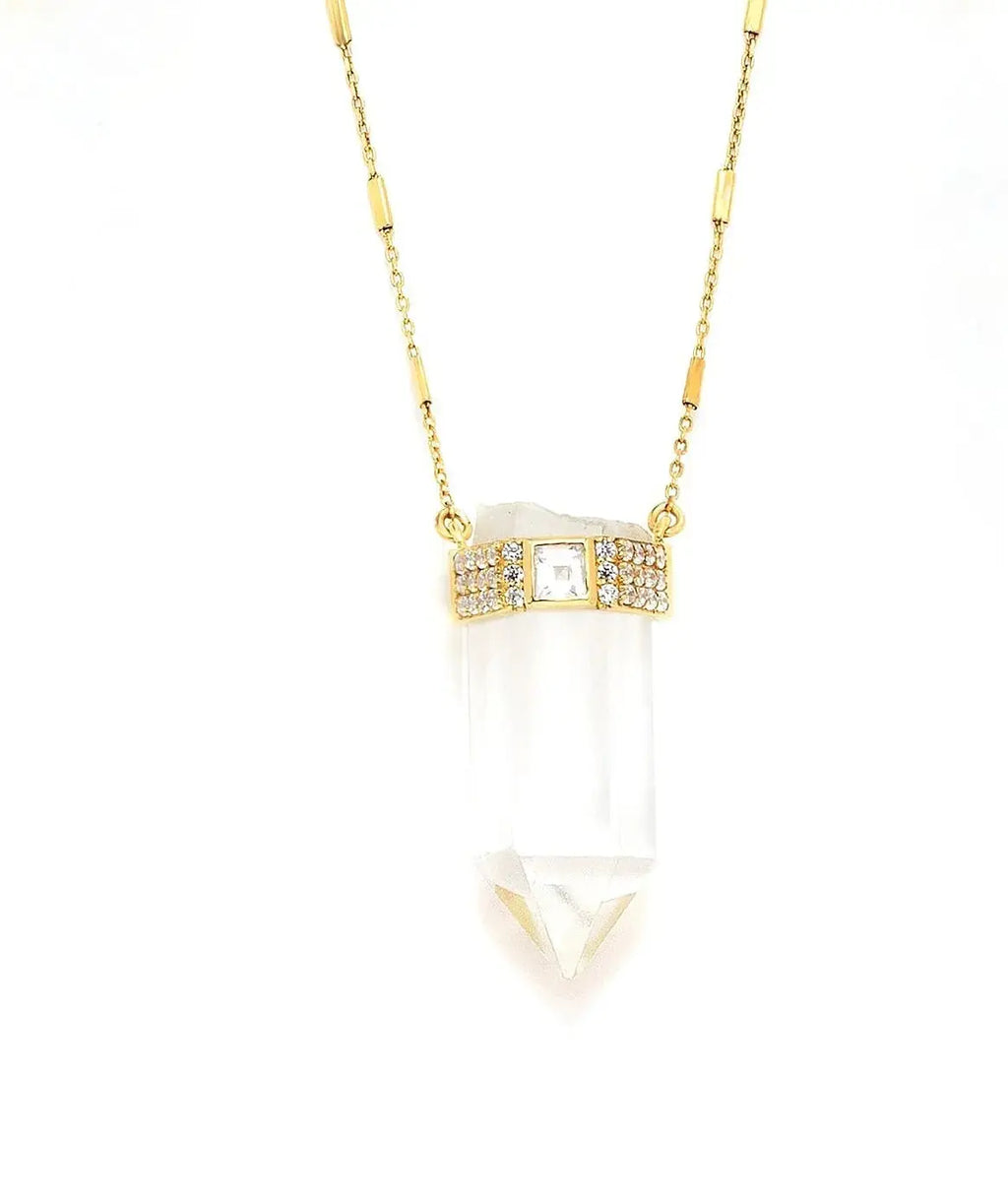 "Magical Queen" Crystal Clear Quartz Bar Chain Necklace Nayla Jewelry