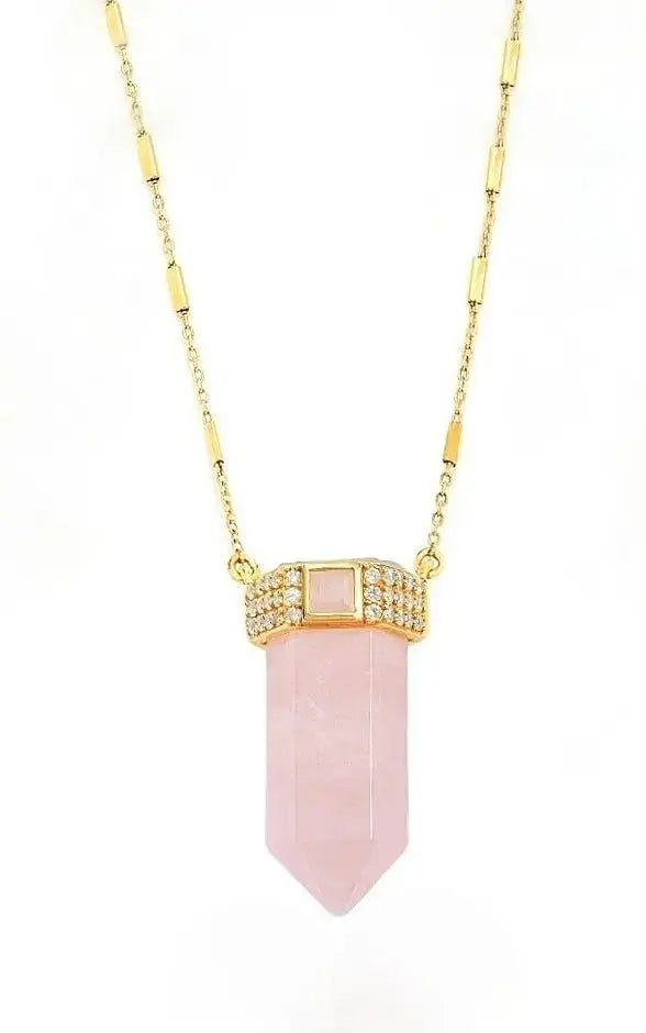 "Magical Queen" Crystal Rose Quartz Bar Chain Necklace Nayla Jewelry