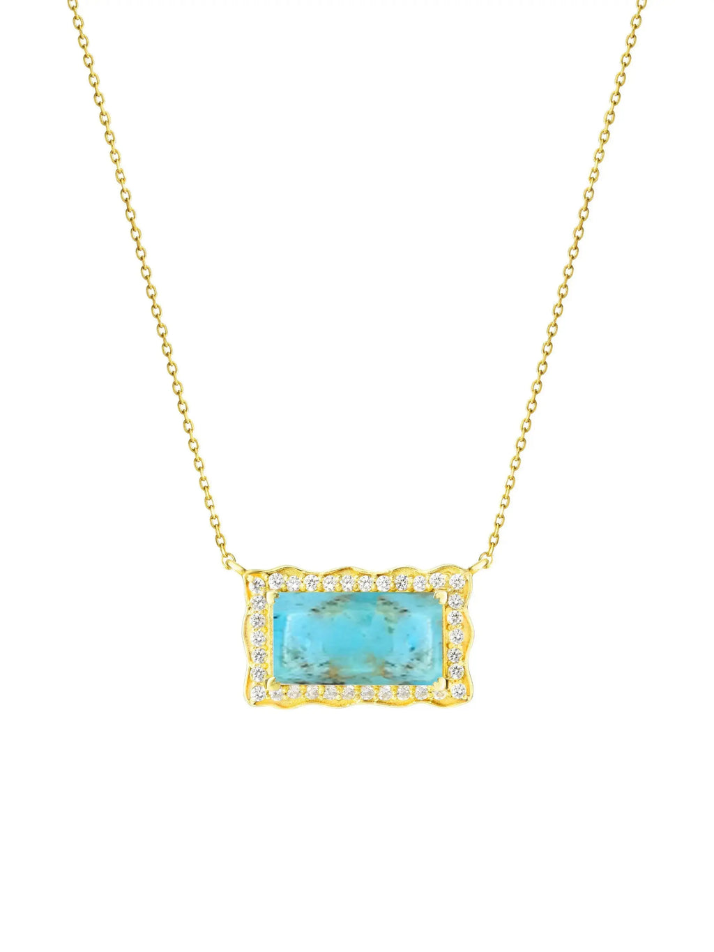 Mexican Turquoise CZ Diamond Rectangle Necklace "KYLIE" Nayla Jewelry