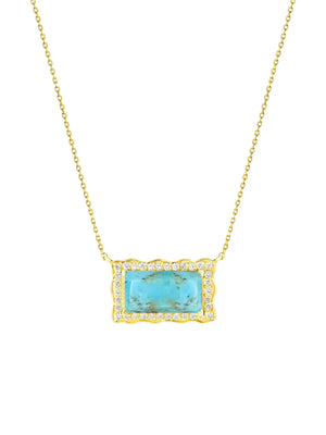 Mexican Turquoise CZ Diamond Rectangle Necklace "KYLIE" Nayla Jewelry