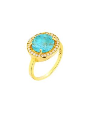 Mexican Turquoise CZ Diamonds Fashion  Round Ring Nayla Jewelry