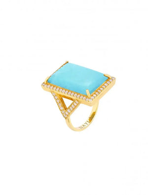 Mexican Turquoise  CZ Diamonds Statement Rectangle Ring Nayla Jewelry