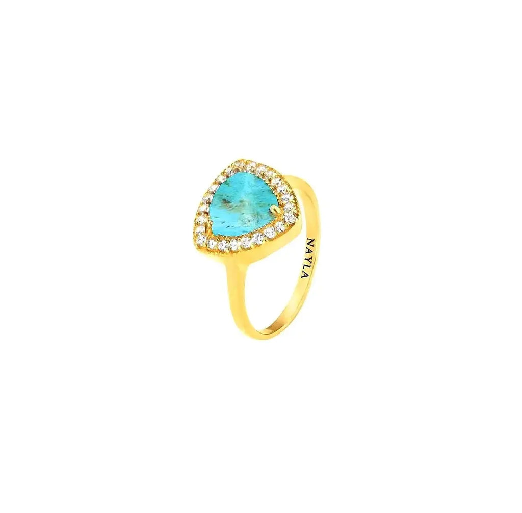 Mexican Turquoise CZ Diamonds Trillion  Ring Nayla Jewelry