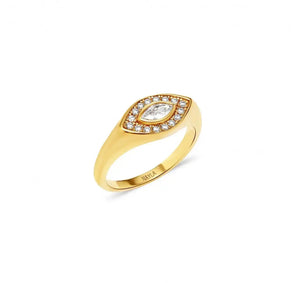 Micro Pave CZ Diamonds  Eye Signet Ring Nayla Jewelry