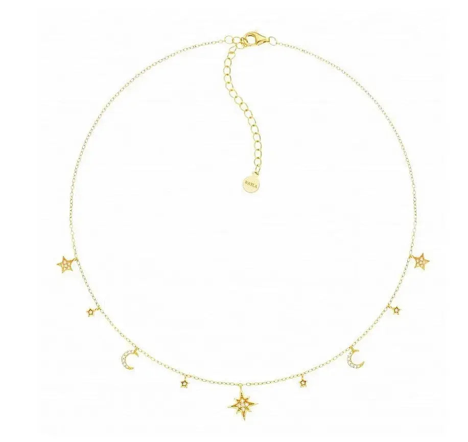 Moon & Stars Cz Diamonds Choker Necklace Nayla Jewelry