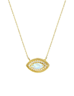 Moonstone CZ Diamond Eye Pendant Necklace "CHLOE" Nayla Jewelry