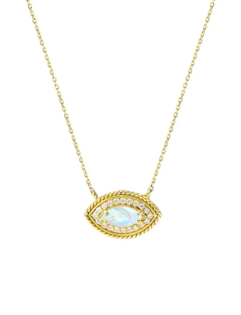 Moonstone CZ Diamond Eye Pendant Necklace "CHLOE" Nayla Jewelry