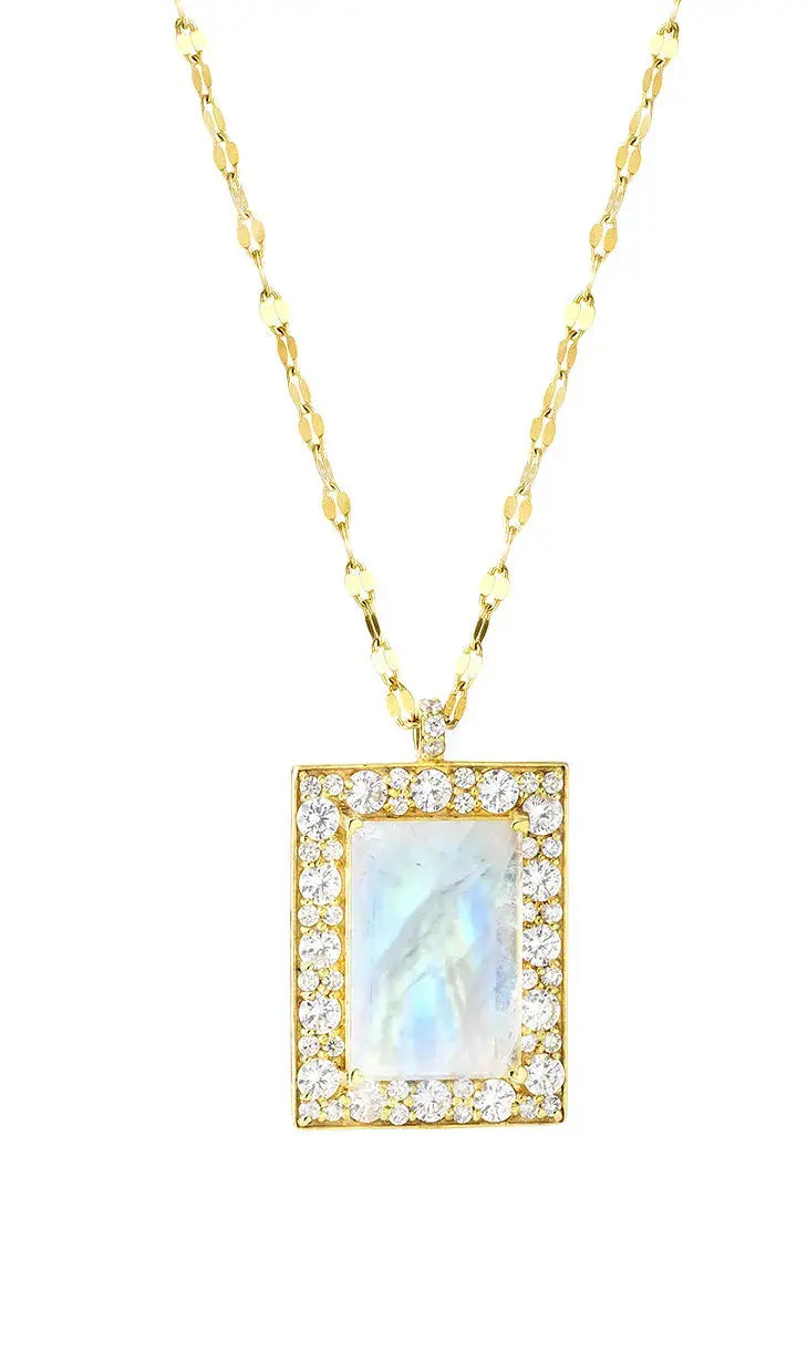 Moonstone CZ Diamonds Fancy Chain Pendant Necklaces "CHRISTABELLA" Nayla Jewelry