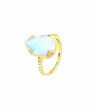 Moonstone CZ Diamonds Fancy Pear Shape Ring Nayla Jewelry